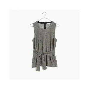 Madewell French Rib Tie-Waist Tank Shirt XXS Gray Stripe Textured Sweater Knit
